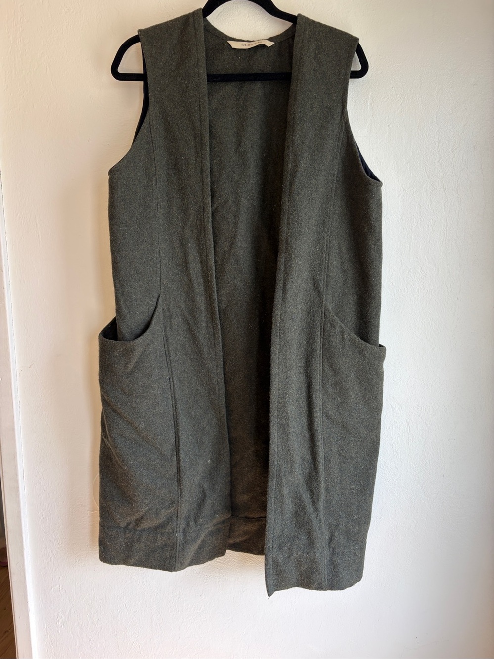 Elizabeth Susann Clyde Vest - one size wool blend dark olive brown
